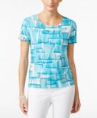 Jm Collection Printed Short-sleeve Jacquard Top, Only At Macy's