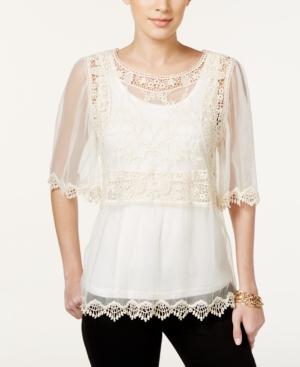 Style & Co. Petite Lace Flutter-sleeve Blouse, Only At Macy's