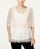 Style & Co. Petite Lace Flutter-sleeve Blouse, Only At Macy's