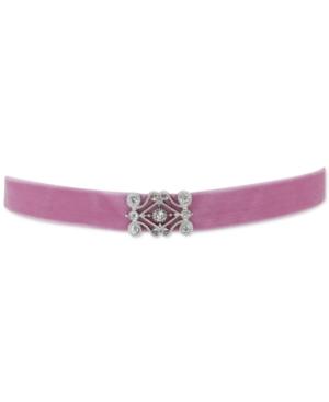 2028 Silver-tone Crystal Pink Velvet Ribbon Choker Necklace, A Macy's Exclusive Style