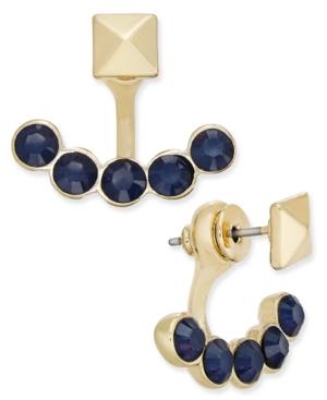 Inc International Concepts Gold-tone Navy Stone Crescent Front And Back Earrings, Only At Macy's