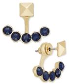 Inc International Concepts Gold-tone Navy Stone Crescent Front And Back Earrings, Only At Macy's