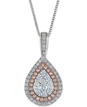 Diamond Teardrop Adjustable Pendant Necklace (1/2 Ct. T.w.) In 14k White & Rose Gold
