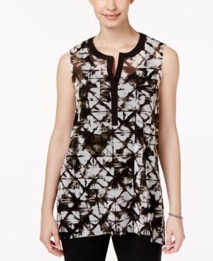 Alfani Printed Split-neck Top, Only At Macy's