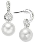 Inc International Concepts Silver-tone Imitation Pearl And Pave Drop Earrings, Only At Macy's