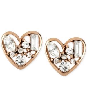 Betsey Johnson Rose Gold-tone Crystal Heart Stud Earrings