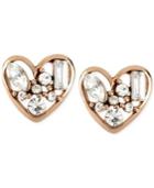 Betsey Johnson Rose Gold-tone Crystal Heart Stud Earrings