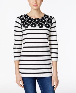Charter Club Petite Crochet-trim Striped Top, Only At Macy's