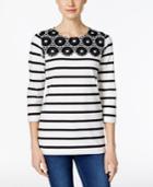 Charter Club Petite Crochet-trim Striped Top, Only At Macy's