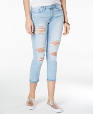 Indigo Rein Juniors' Ripped Released-hem Cropped Skinny Jeans