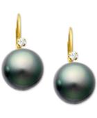 Cultured Tahitian Pearl (9mm) & Diamond Accent Lever Back Earrings In 14k Gold