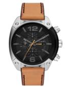 Diesel Men's Chronograph Overflow Brown Leather Strap Watch 49mm