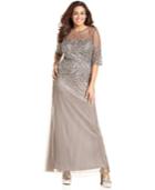 Adrianna Papell Plus Size Elbow-sleeve Beaded Gown