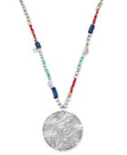 Silver-tone Beaded Disc Pendant Necklace