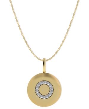 14k Gold Necklace, Diamond Accent Letter O Disk Pendant
