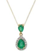 Emerald (1-1/10 Ct. T.w.) & Diamond (1/6 Ct. T.w.) 18 Pendant Necklace In 14k Gold