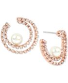 Bcbg Hematite-tone Crystal & Imitation Pearl Double-row Hoop Earrings