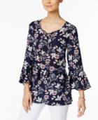Style & Co Bell-sleeve Lace-up Top, Only At Macy's