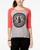 Pretty Rebellious Juniors' Monkey Medallion Graphic Baseball T-shirt