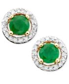 10k Gold Emerald (1/2 Ct. T.w.) & Diamond (1/10 Ct. T.w.) Earrings