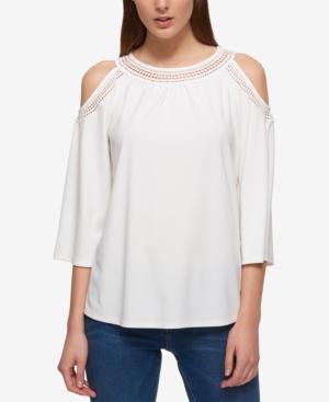 Tommy Hilfiger Cold-shoulder Crochet-trim Top, Only At Macy's