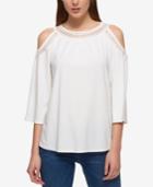 Tommy Hilfiger Cold-shoulder Crochet-trim Top, Only At Macy's