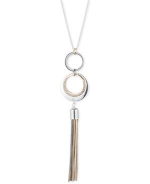 Nine West Tri-tone Circle And Tassel Long Pendant Necklace