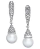 Inc International Concepts Silver-tone Pave Imitation Pearl Drop Earrings, Only At Macy's