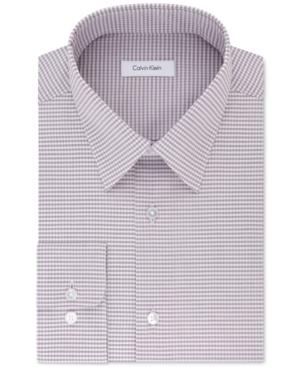 Calvin Klein Men's Classic Fit Non-iron Performance Pink And Grey Check Dress Shirt
