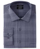 Alfani Men's Classic/regular Fit Performance Navy/white Fine Plaid Dress Shirt, Only At Macy's