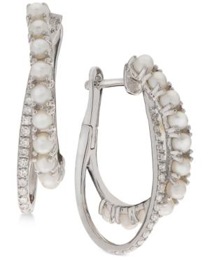 Cultured Freshwater Pearls (2mm) & Diamond (1/5 Ct. T.w.) Double Hoop Earrings In Sterling Silver
