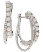 Cultured Freshwater Pearls (2mm) & Diamond (1/5 Ct. T.w.) Double Hoop Earrings In Sterling Silver