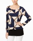 Alfani Petite Printed Overlay Top, Only At Macy's