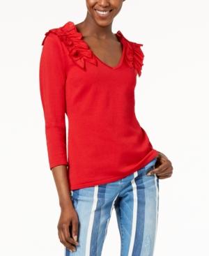 I.n.c. Ruffled V-neck Sweater, Created For Macy's