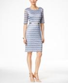 Connected Chevron-print Lace Belted Sheath Dress