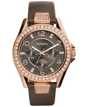 Fossil Women's Riley Gray Leather Strap Watch 38mm Es3888