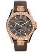 Fossil Women's Riley Gray Leather Strap Watch 38mm Es3888