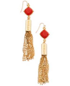 Guess Gold-tone Stone And Tassel Drop Earrings