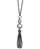 Lucky Brand Silver-tone Crystal, Imitation Pearl & Bead Tassel Pendant Necklace, 31-1/2 + 2 Extender