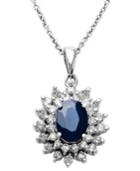Royalty Inspired By Effy Sapphire (1-9/10 Ct. T.w.) And Diamond (1 Ct. T.w.) Two Row Oval Pendant In 14k White Gold