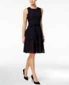 Tommy Hilfiger Belted Dot-texture Fit & Flare Dress