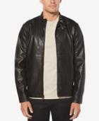 Perry Ellis Men's Faux Leather Full-zip Bomber Jacket