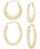 Ribbed And Diamond-cut Hoop Earring Set In 10k Gold
