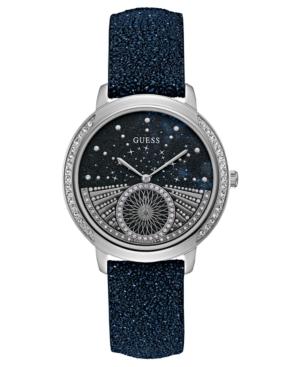 Guess Women's Blue Glitter Leather Strap Watch 40mm