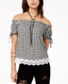 Crave Fame By Almost Famous Juniors' Off-the-shoulder Gingham Top
