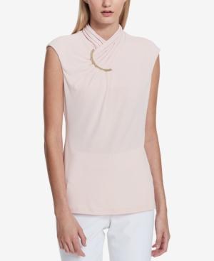 Calvin Klein Ruched Hardware Mock-neck Top