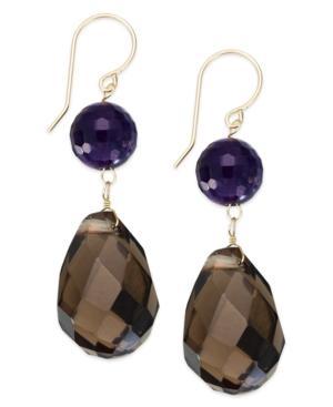 Amethyst And Smoky Quartz Drop Earrings In 14k Gold (43 Ct. T.w.)