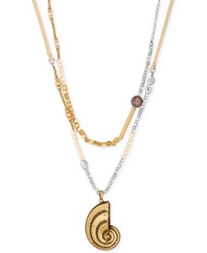 Lucky Brand Two-tone Beaded Leather Layer Pendant Necklace
