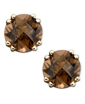 14k Gold Earrings, Smoky Quartz Stud (3 Ct. T.w.)