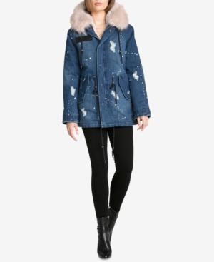 Avec Les Filles Faux-fur-trim Ripped Denim Anorak